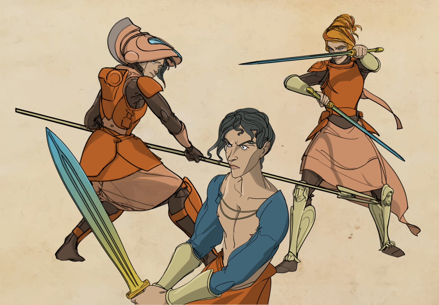 Argo-0 RPG warriors in futuristic greek armor