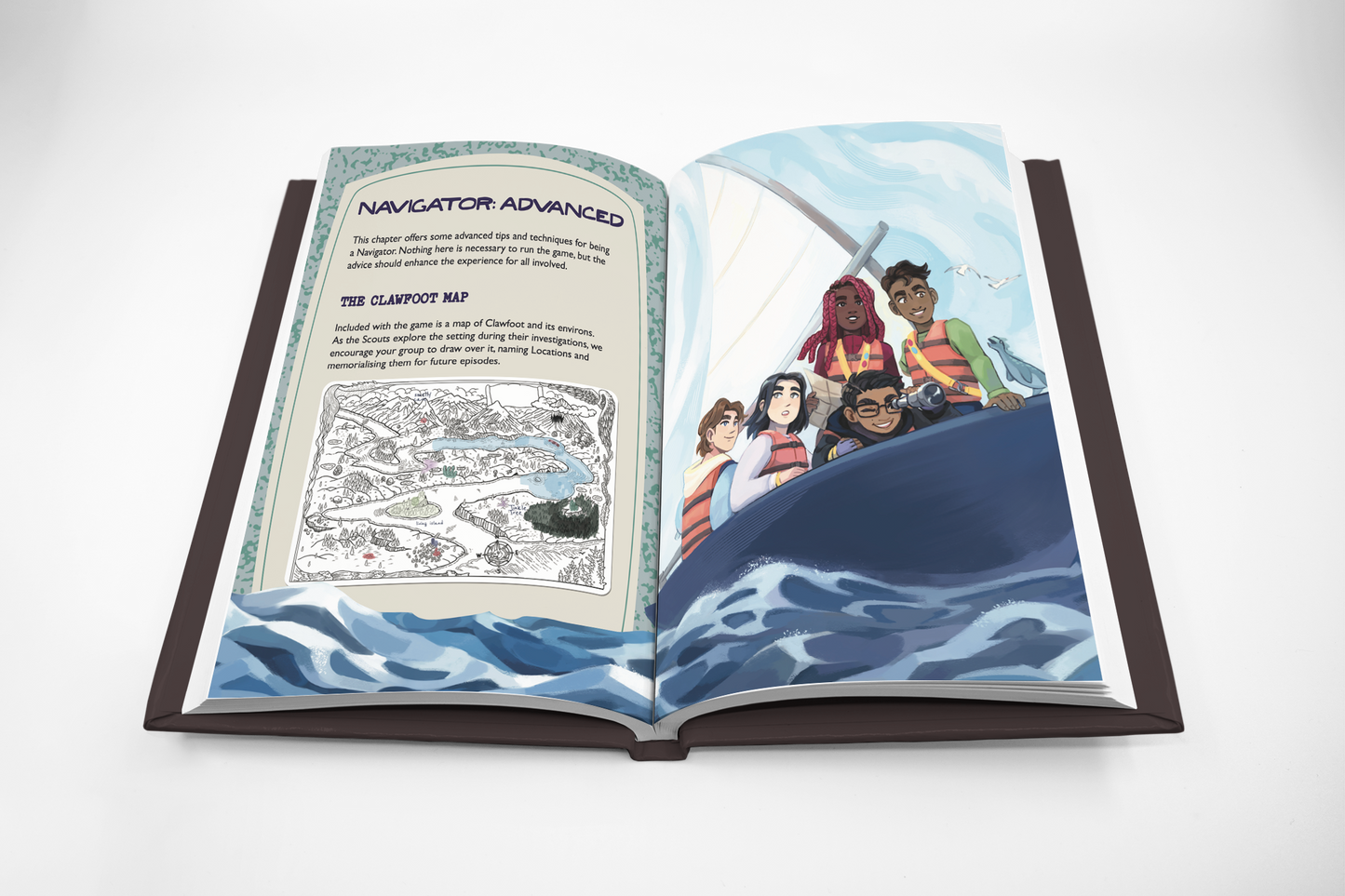 Cryptid Creeks RPG teens in sailing dinghy