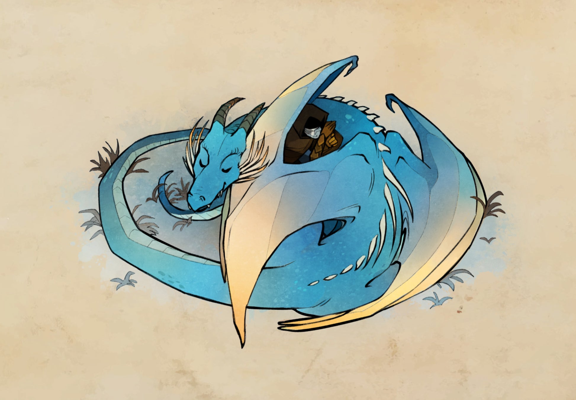 Dragon Dowser card game young blue dragon shelters character