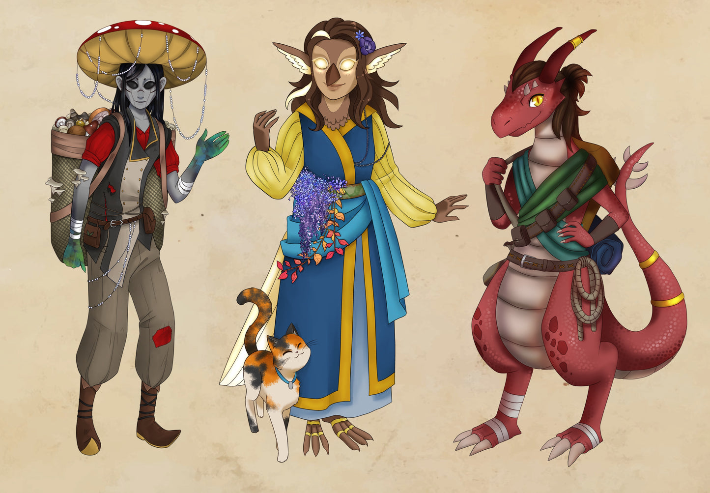 Overisles RPG diverse characters including dragon