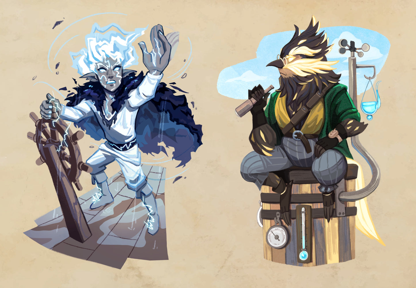 Overisles RPG thunder god and bird character