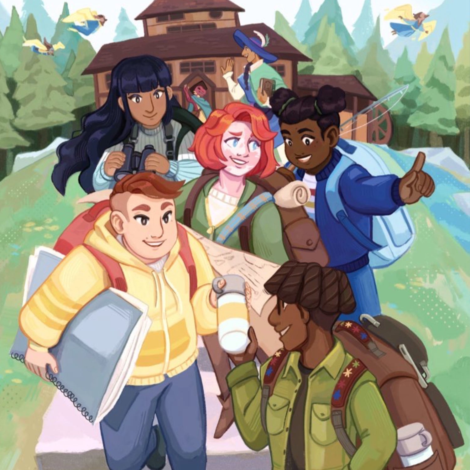Teens leaving cabin for adventure from Inspirisles TTRPG
