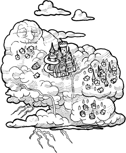 City in storm colouring page