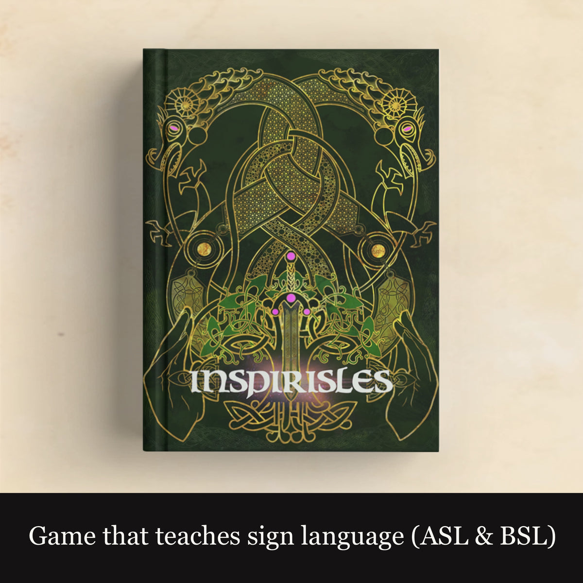 Cover art of the tabletop RPG game Inspirisles featuring intricate designs and the game's title prominently displayed.