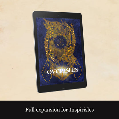Tablet with 'Overisles' app interface on a beige background